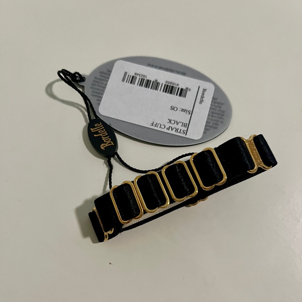 Bordelle Strap Cuff Black NWT bracelet 24k gold plated adjustable NWT one size - Picture 4 of 4